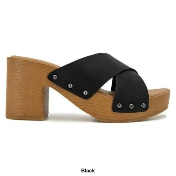 Esprit Mia Slide Womens Size 6 Black Leather Block Heel Slip-On Sandals KHD497