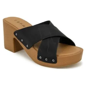 Esprit Mia Slide Womens Size 6 Black Leather Block Heel Slip-On Sandals KHD497