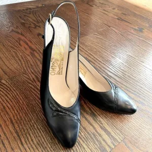 EUC 80’s Vintage Slingback Ferragamo Women's Pumps Black Sz. 8.5