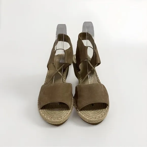EUC Eileen Fisher Earth Tan Espadrille Jute Low Wedge Sandals Size 8.5 Neutral