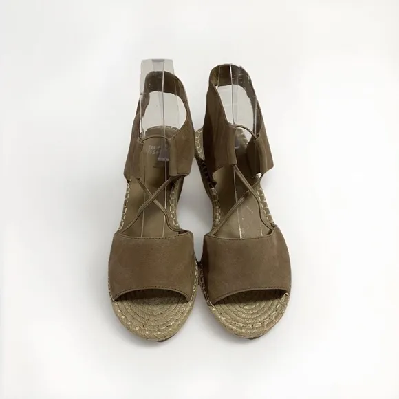 EUC Eileen Fisher Earth Tan Espadrille Jute Low Wedge Sandals Size 8.5 Neutral