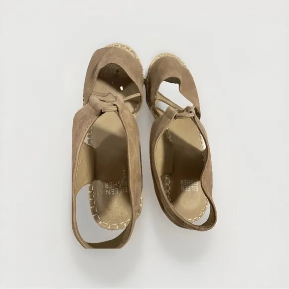 EUC Eileen Fisher Earth Tan Espadrille Jute Low Wedge Sandals Size 8.5 Neutral