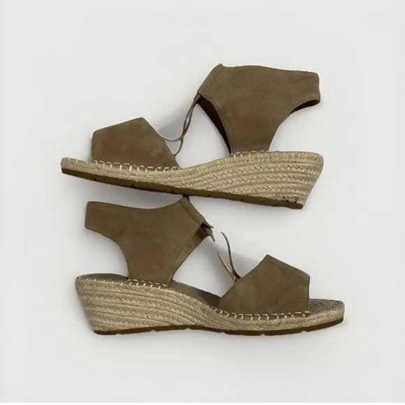 EUC Eileen Fisher Earth Tan Espadrille Jute Low Wedge Sandals Size 8.5 Neutral