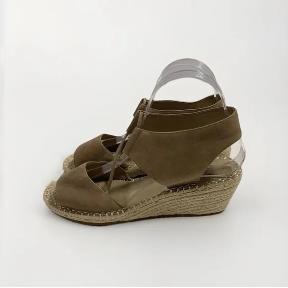 EUC Eileen Fisher Earth Tan Espadrille Jute Low Wedge Sandals Size 8.5 Neutral