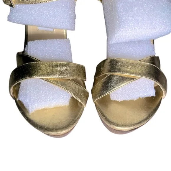 EUC Gold Strappy High Heel Sandals Size 37 (6.5 US)