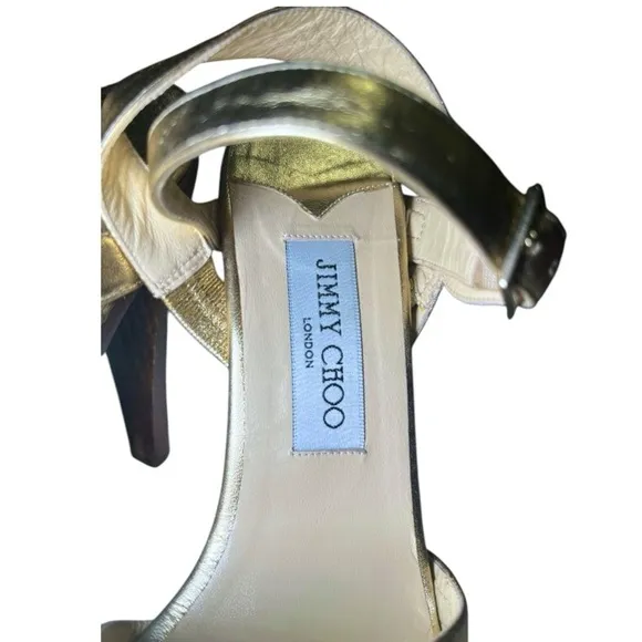 EUC Gold Strappy High Heel Sandals Size 37 (6.5 US)