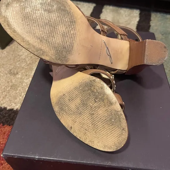 EUC LIKE NEW B Brian Atwood Blaise Cognac Leather Block Heeled Sandals