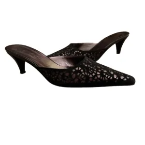 EUC St. John Pointed Toe Kitten Heel Slides Shoes Pumps Black &amp; Pewter Size 7 B