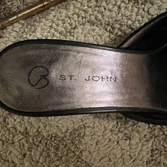 EUC St. John Pointed Toe Kitten Heel Slides Shoes Pumps Black &amp; Pewter Size 7 B