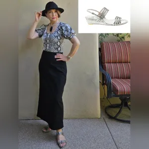 EUC Stuart Weitzman Silver Leather Strappy Wedge Sandals