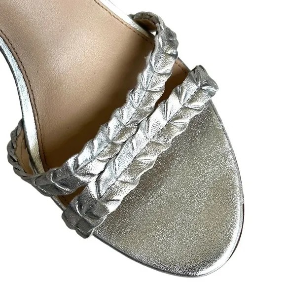 EUC Via Spiga Silver Leather Heeled Sandals