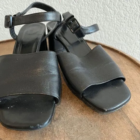 Everlane Black Italian Leather The Block Heel Sandals Women's Size 9