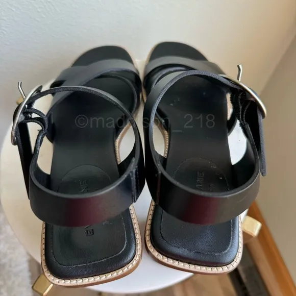 Everlane Leather Buckle Heel Sandals Black size 10 Block Chunky Heel Big Buckle