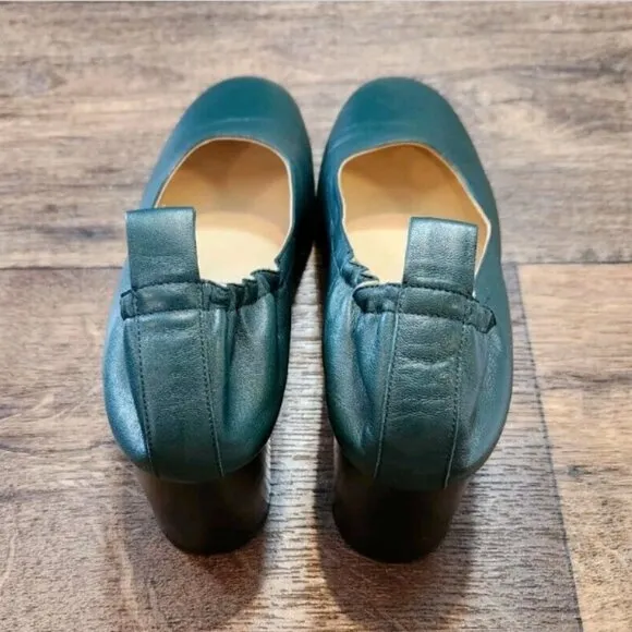 Everlane The Day Heel British Green Leather Made In Italy Narrow Fit Shoes