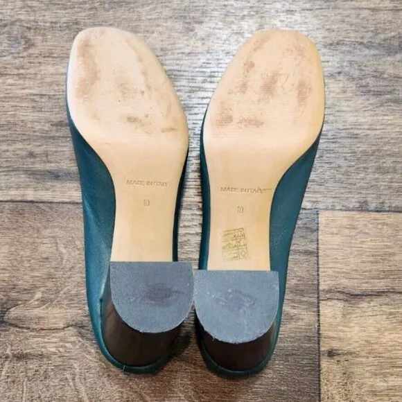 Everlane The Day Heel British Green Leather Made In Italy Narrow Fit Shoes
