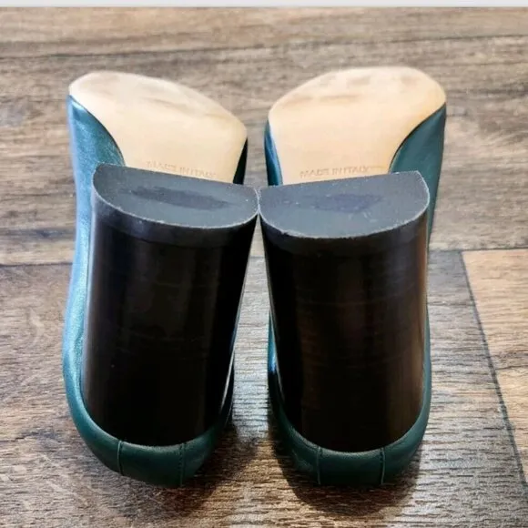 Everlane The Day Heel British Green Leather Made In Italy Narrow Fit Shoes