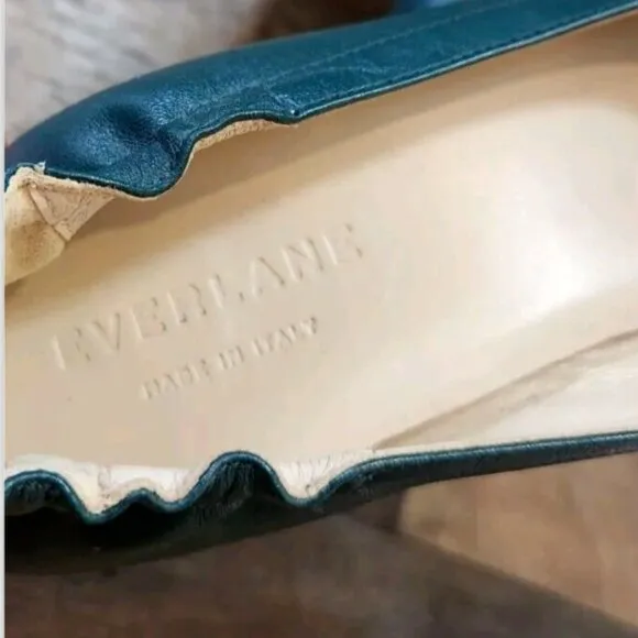 Everlane The Day Heel British Green Leather Made In Italy Narrow Fit Shoes