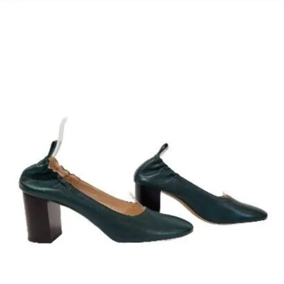 Everlane The Day Heel British Green Leather Made In Italy Narrow Fit Shoes