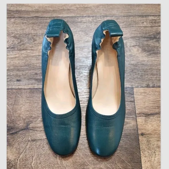Everlane The Day Heel British Green Leather Made In Italy Narrow Fit Shoes