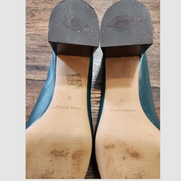 Everlane The Day Heel British Green Leather Made In Italy Narrow Fit Shoes