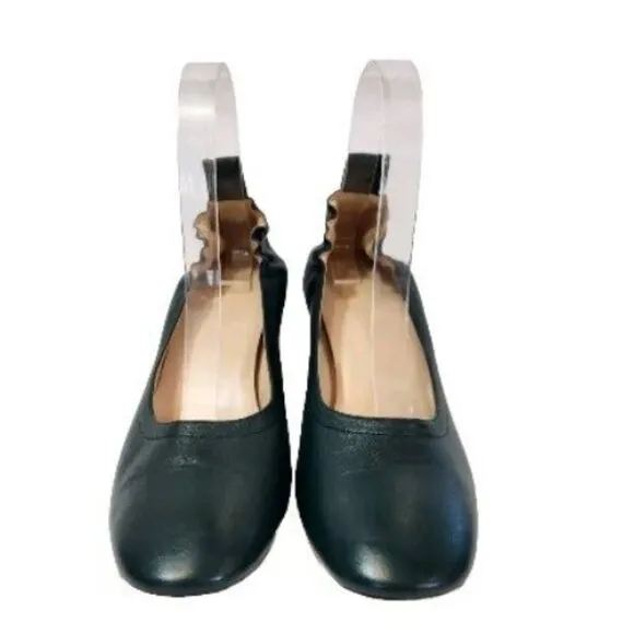 Everlane The Day Heel British Green Leather Made In Italy Narrow Fit Shoes