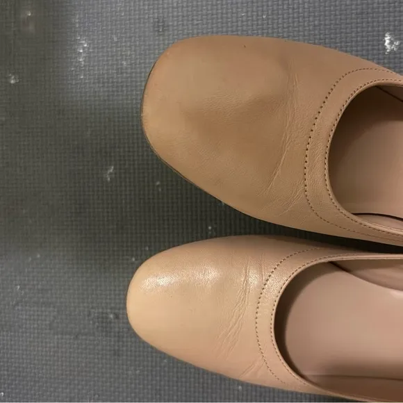 EVERLANE The Day Heel Leather Round Toe Block Heel Shoe Nude Size 9