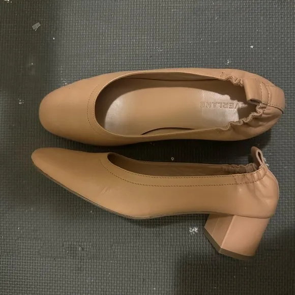 EVERLANE The Day Heel Leather Round Toe Block Heel Shoe Nude Size 9