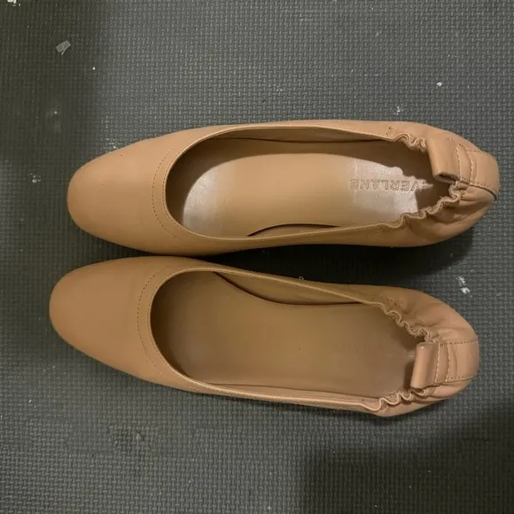 EVERLANE The Day Heel Leather Round Toe Block Heel Shoe Nude Size 9