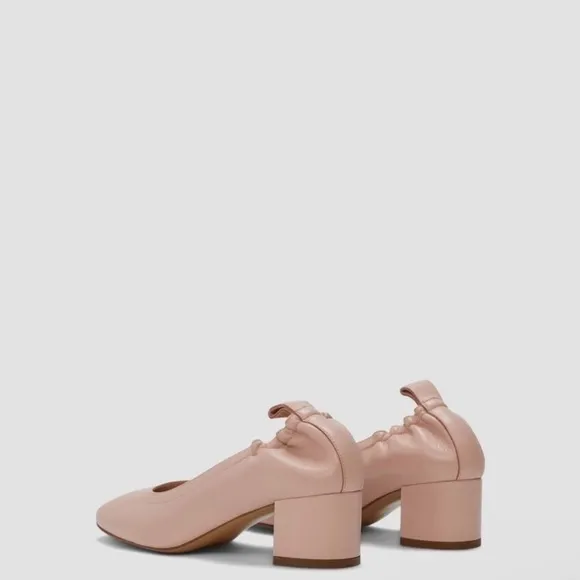 EVERLANE The Day Heel Leather Round Toe Block Heel Shoe Nude Size 9