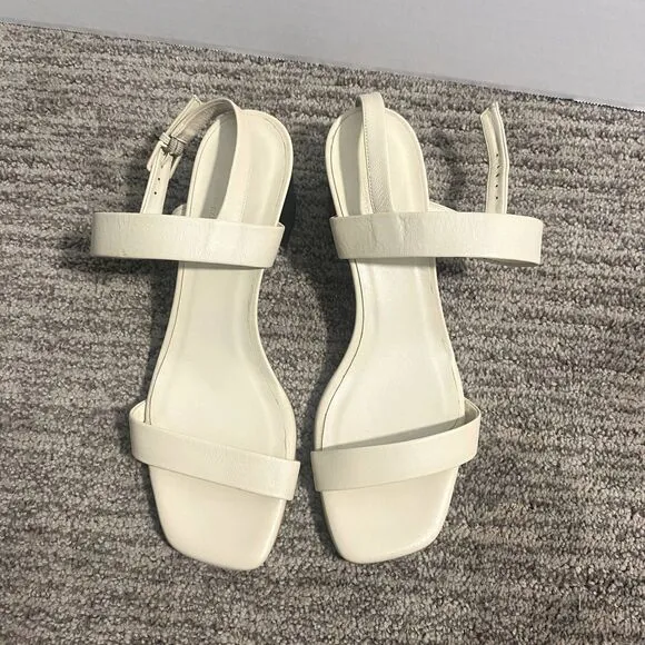 Everlane | The Double-Strap Block Heel Sandals Ivory White Leather Italy