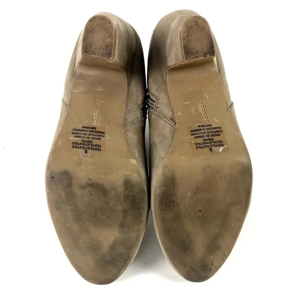 Express Grey Suede Block Heel Ankle Booties