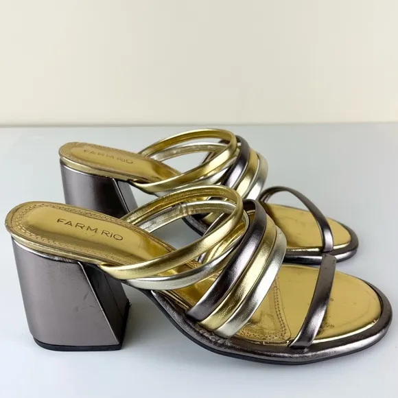 FARM RIO METALLIC BLOCK HEEL SANDALS