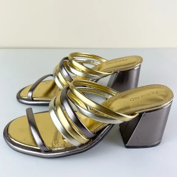 FARM RIO METALLIC BLOCK HEEL SANDALS