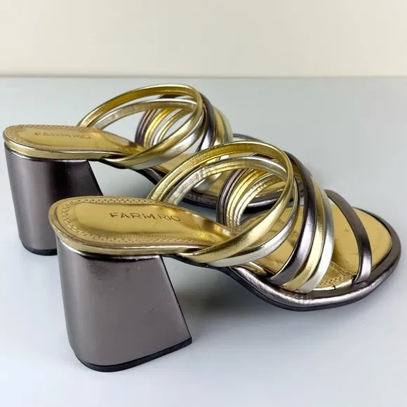 FARM RIO METALLIC BLOCK HEEL SANDALS