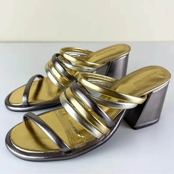 FARM RIO METALLIC BLOCK HEEL SANDALS