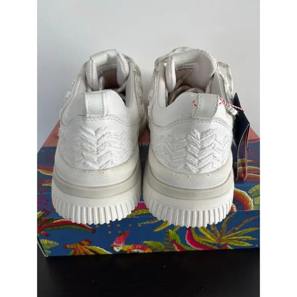 FARM RIO OFF WHITE PLATFORM SNEAKERS BEADED EMBROIDERED SIZE 41 US-11