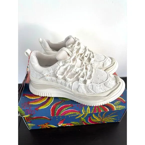 FARM RIO OFF WHITE PLATFORM SNEAKERS BEADED EMBROIDERED SIZE 41 US-11