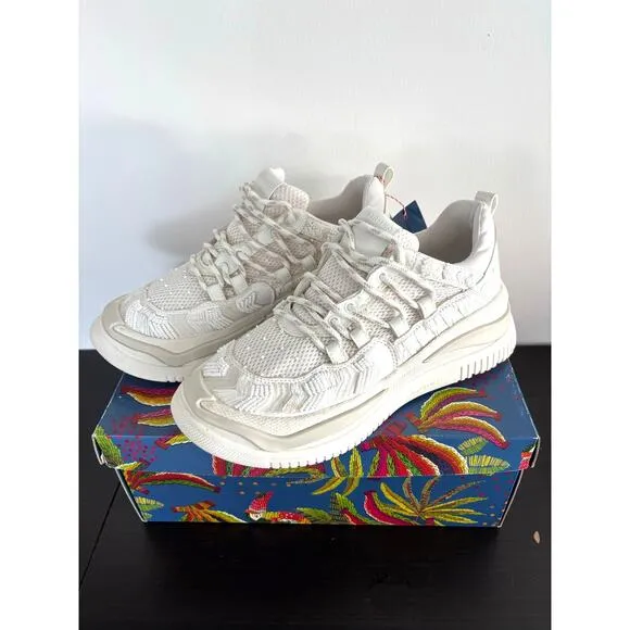 FARM RIO OFF WHITE PLATFORM SNEAKERS BEADED EMBROIDERED SIZE 41 US-11