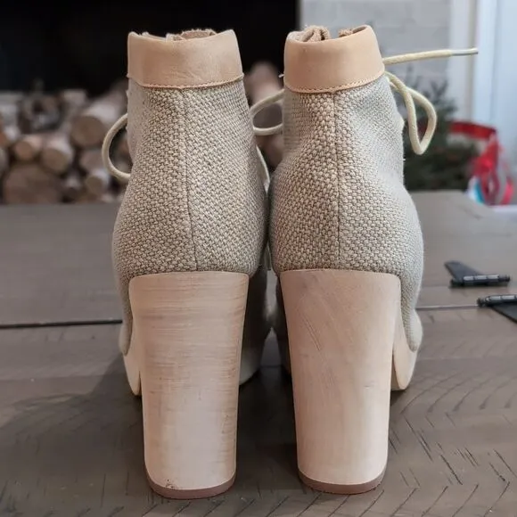 Farylrobin Anthropologie Sita Cream Beige Peep-Toe Heeled Ankle Boots Sz 9.5
