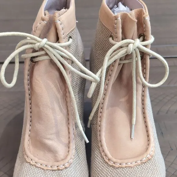 Farylrobin Anthropologie Sita Cream Beige Peep-Toe Heeled Ankle Boots Sz 9.5