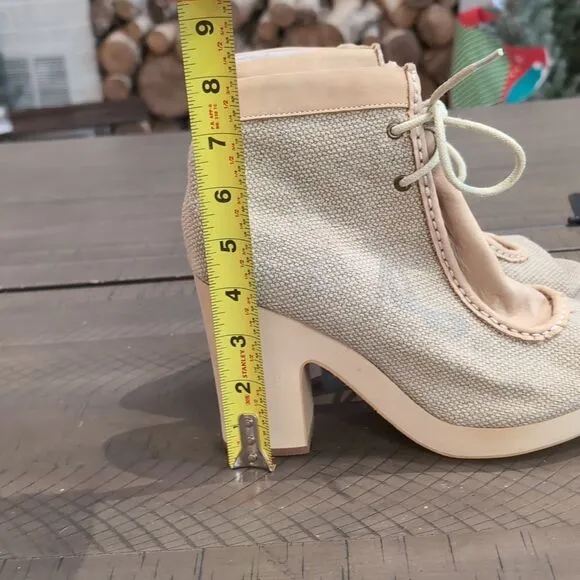 Farylrobin Anthropologie Sita Cream Beige Peep-Toe Heeled Ankle Boots Sz 9.5