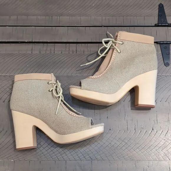 Farylrobin Anthropologie Sita Cream Beige Peep-Toe Heeled Ankle Boots Sz 9.5