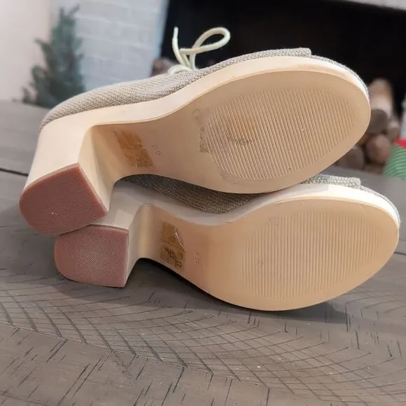 Farylrobin Anthropologie Sita Cream Beige Peep-Toe Heeled Ankle Boots Sz 9.5