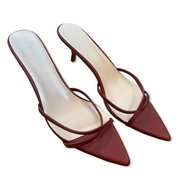 FEMME Los Angeles Copenhagen Burgundy red strappy shoes high heels Revolve 10