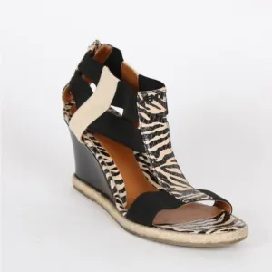 Fendi Carioca Zebra Printed Leather Wedge Sandals