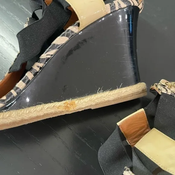 Fendi Carioca Zebra Printed Leather Wedge Sandals