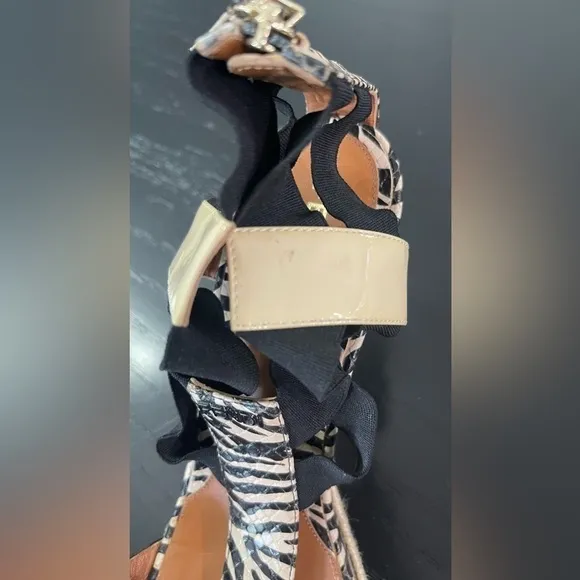 Fendi Carioca Zebra Printed Leather Wedge Sandals
