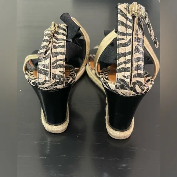 Fendi Carioca Zebra Printed Leather Wedge Sandals