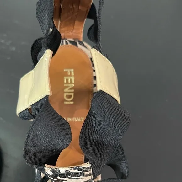 Fendi Carioca Zebra Printed Leather Wedge Sandals