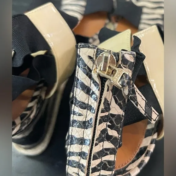 Fendi Carioca Zebra Printed Leather Wedge Sandals